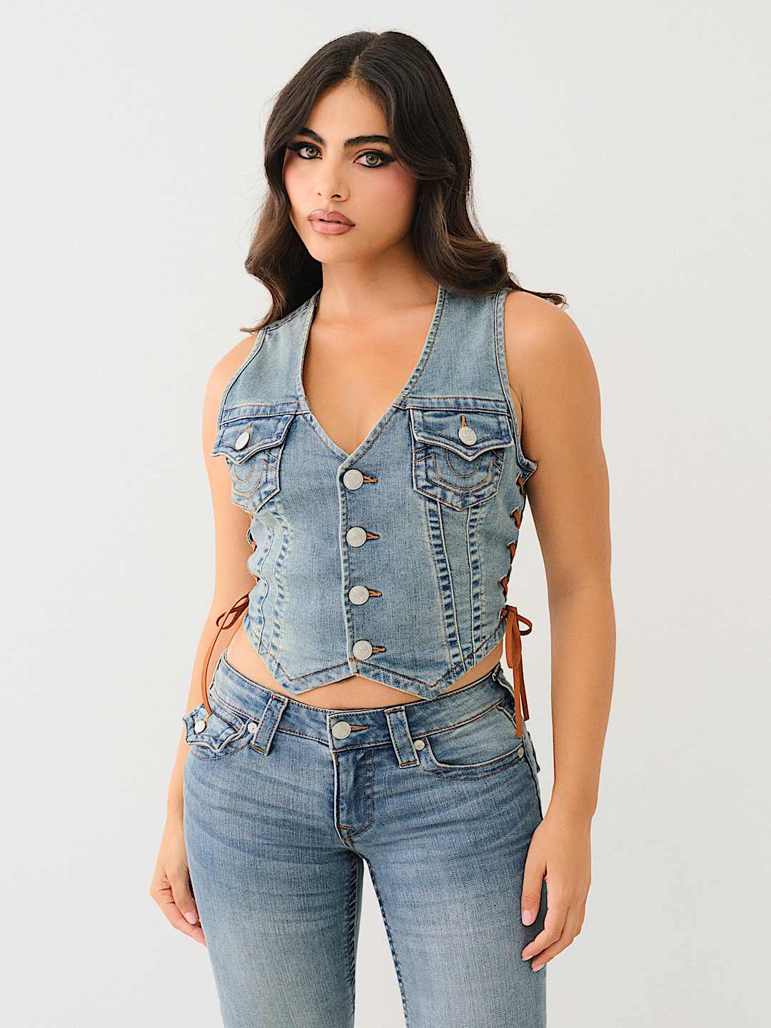 True Religion Laced Up Denim Vest