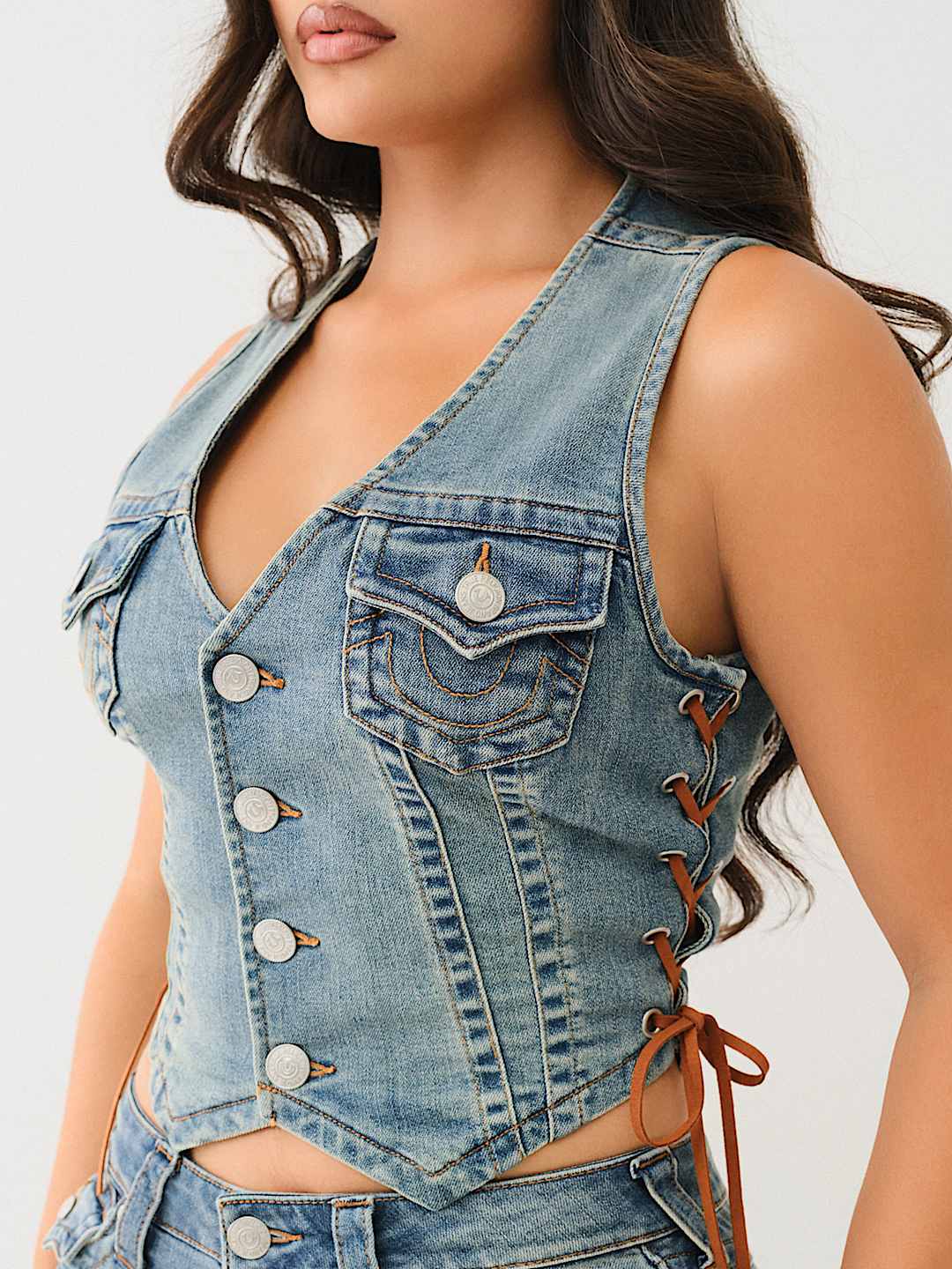 True Religion Laced Up Denim Vest